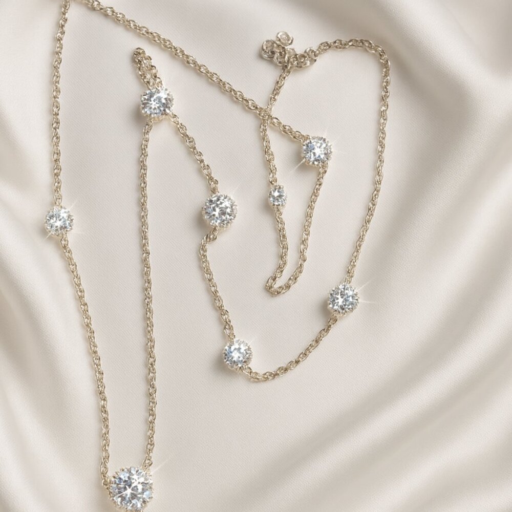 Elegant Silver Long Necklace with Sparkling Crystal Accents – Chic 54" Jewelry